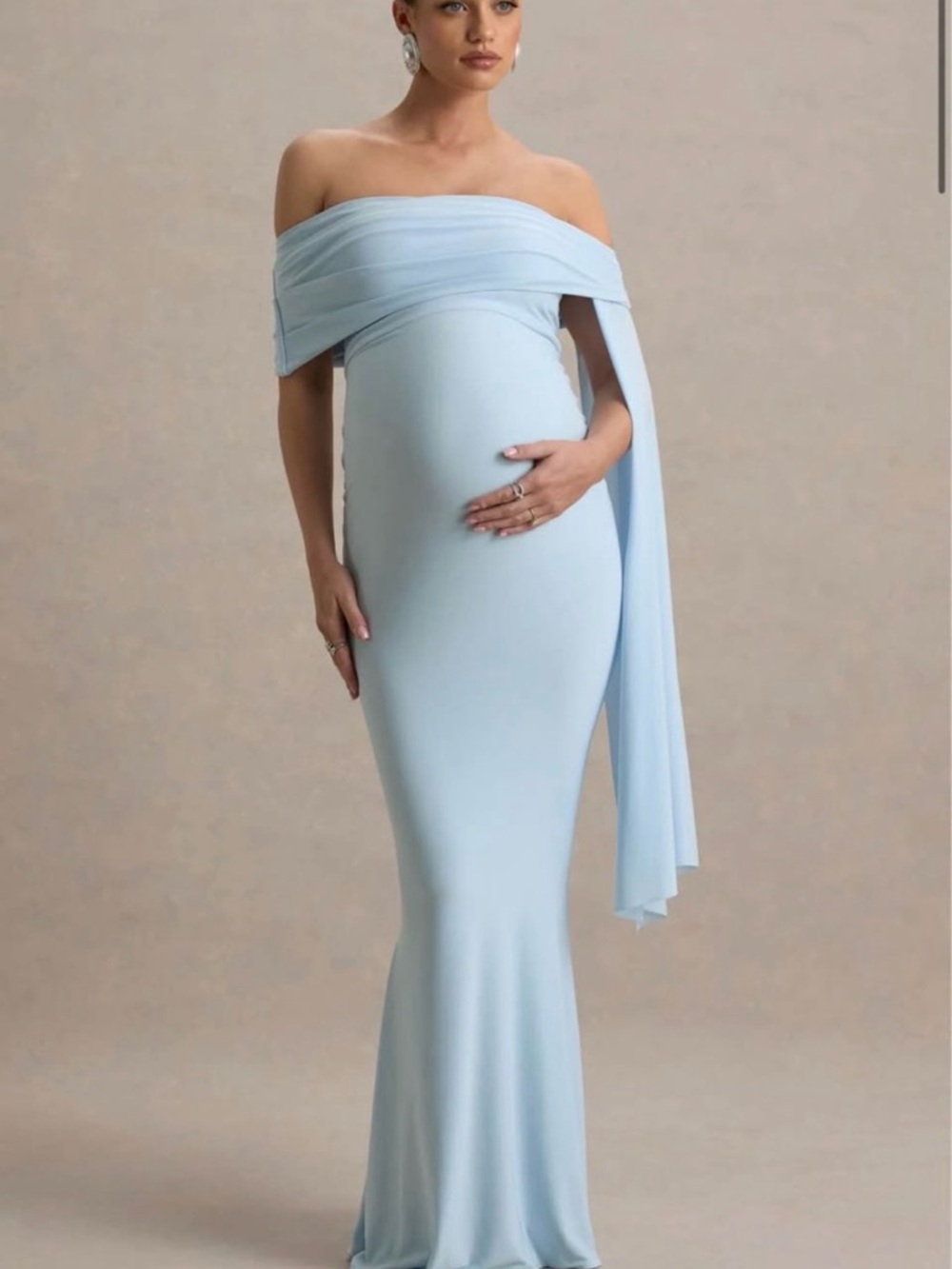 Off-Shoulder Light Blue Maternity Maxi Dress